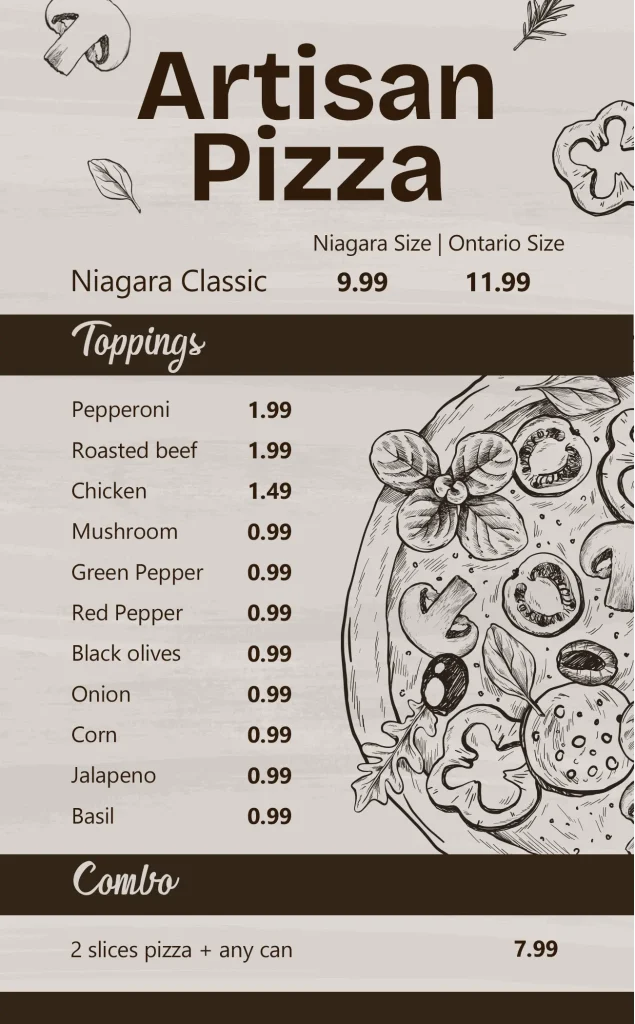 menu caffery pizza